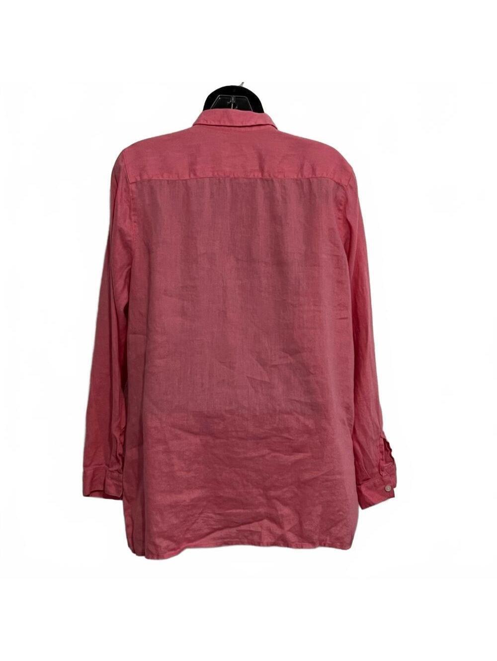 J Jill Linen Pink Essential Button Down Oversized Tunic Split Hem Top M - Picture 5 of 10